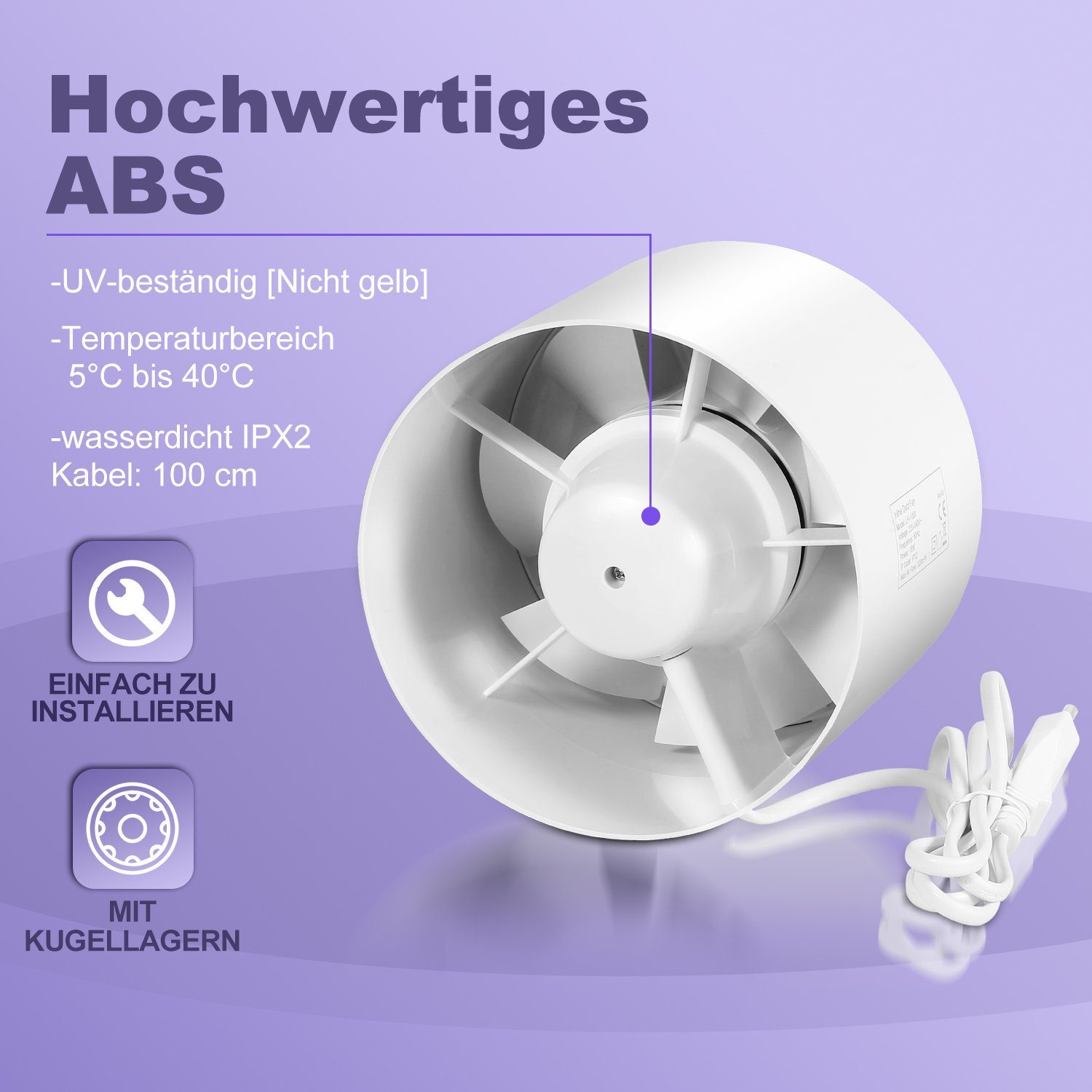 Gimisgu Wandventilator Rohrventilator Ø100mm/150mm Inline-Abluftventilator mit Rückstauklappe