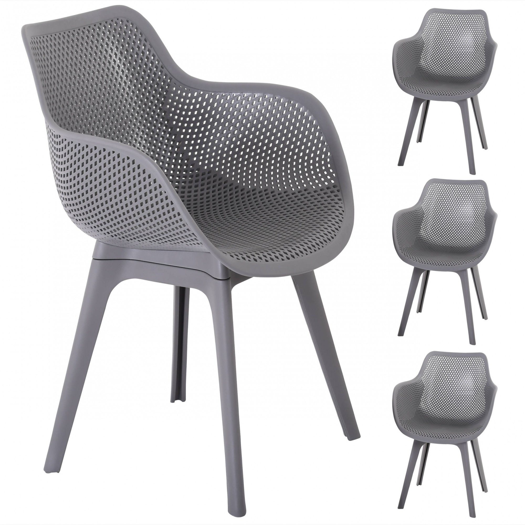 Raburg Gartenstuhl JASPER, verschiedene Farben, Design-Schalenstühle mit Armlehnen (4er-Set), ergonomisch & perforiert, sehr stabil & super bequem, bis 150 kg