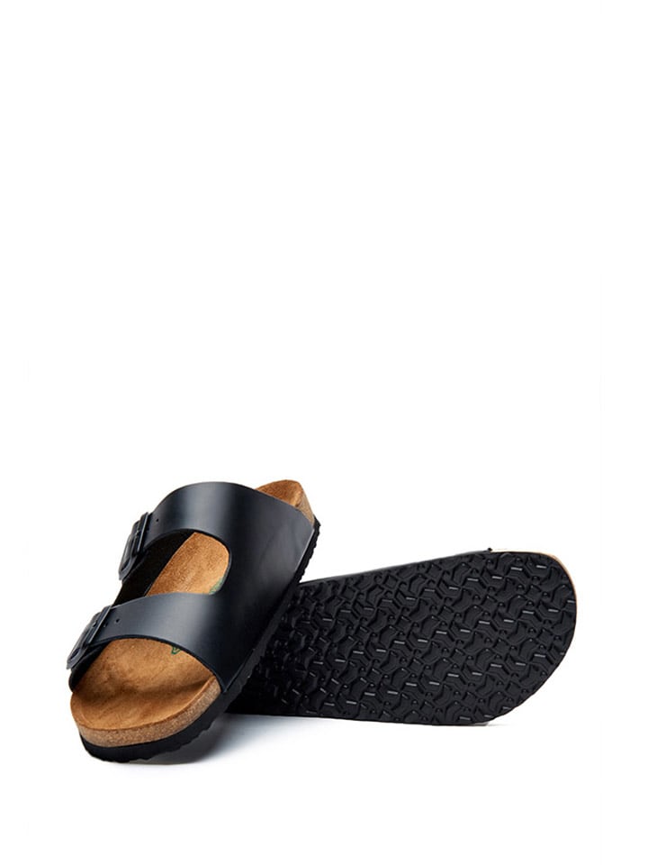 Comfortfusse Leder-Pantoletten in Schwarz günstig kaufen