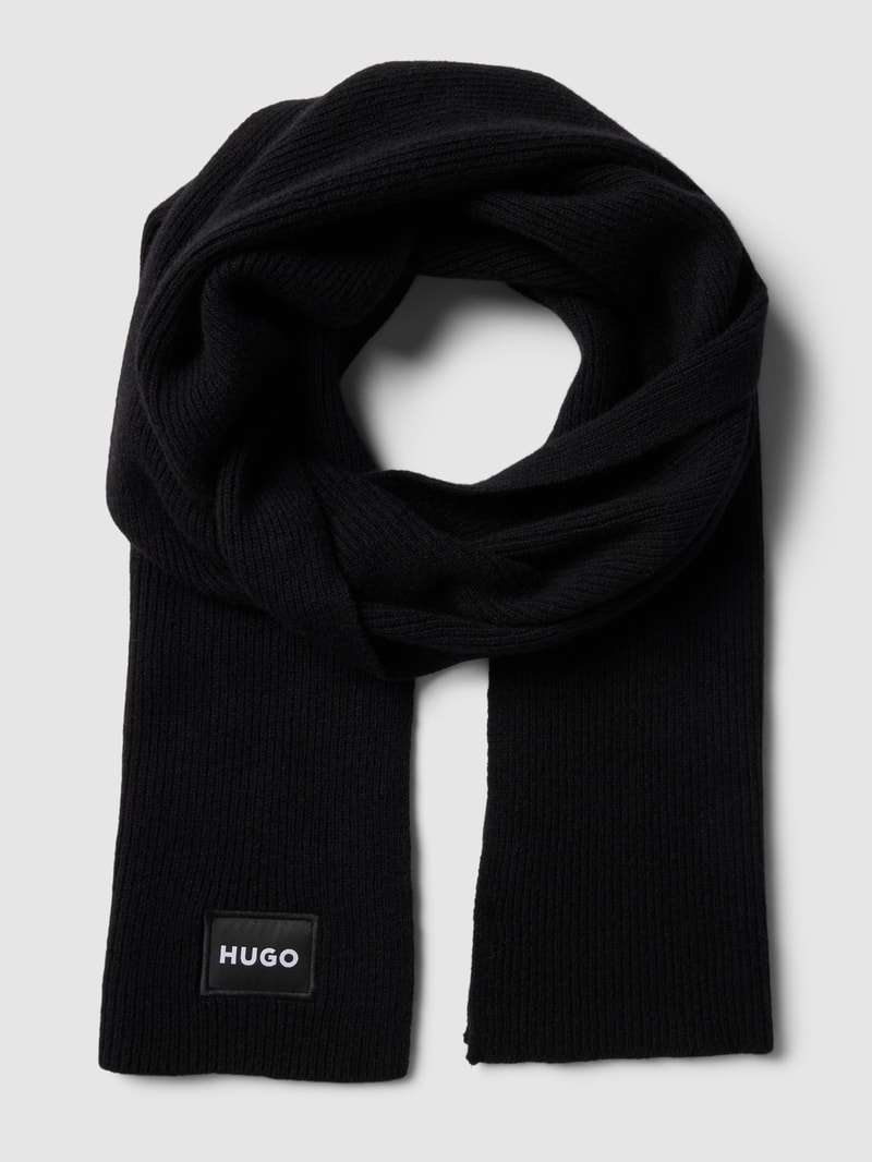 Schal aus Lanawoll-Mix mit Label-Patch in schwarz