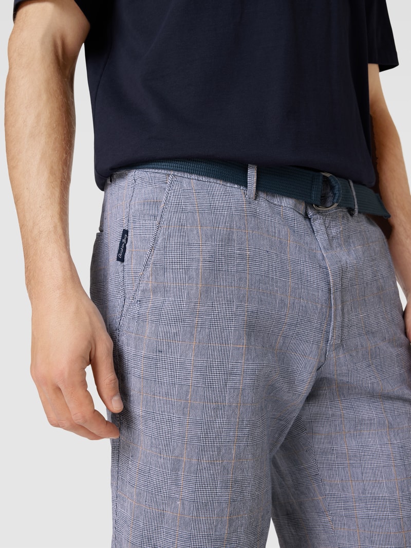 Leinenshorts mit Glencheck-Muster in dunkelblau