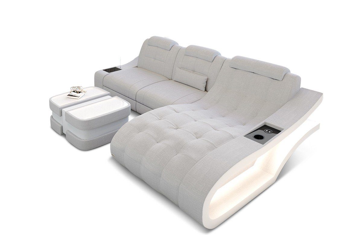Sofa Dreams Ecksofa Polster Stoff Sofa Elegante H - L Form Stoffsofa Couch, mit LED, wahlweise mit Bettfunktion