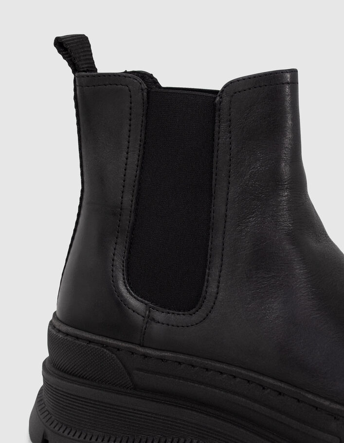 Chelsea boots noirs cuir à semelle crantée Femme