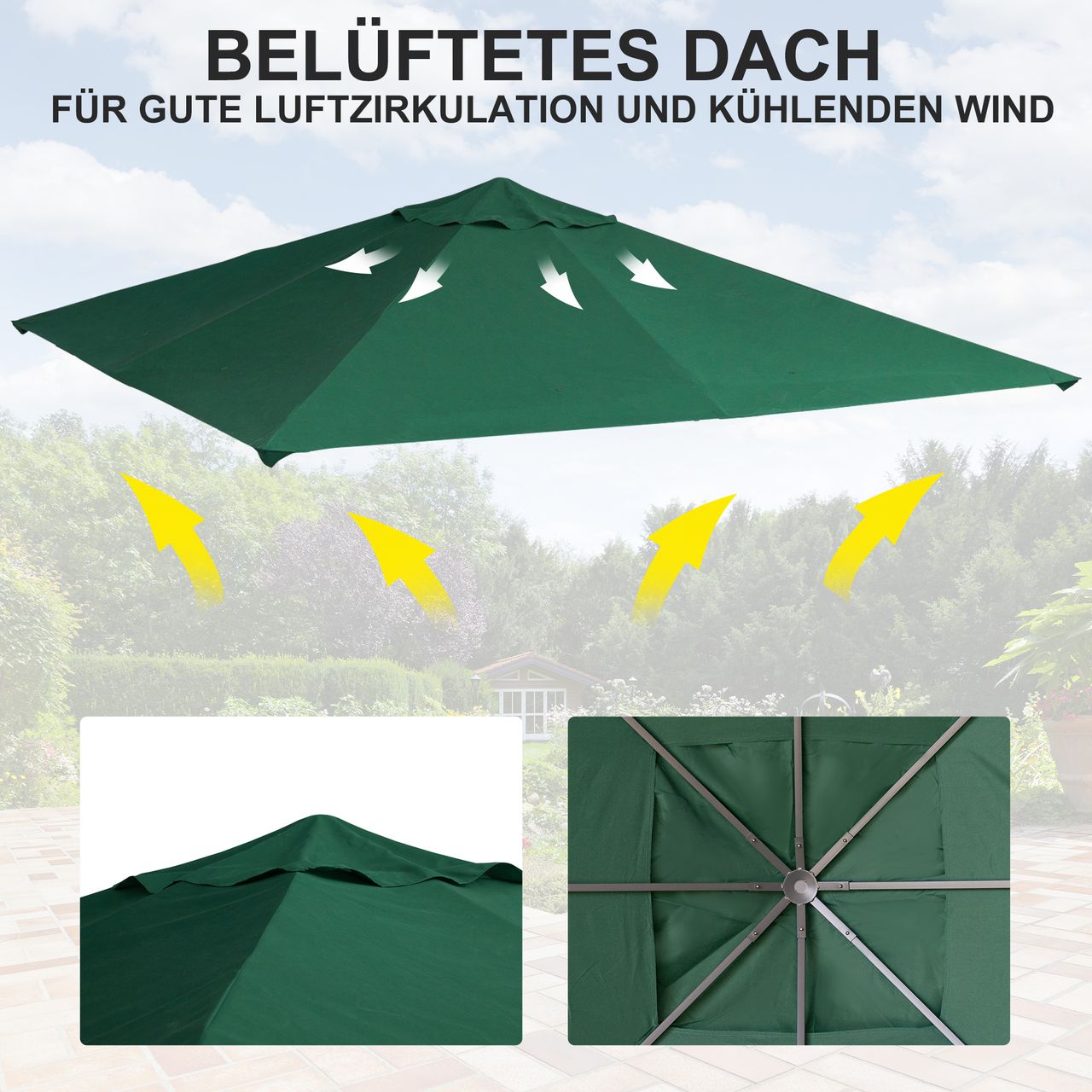 Outsunny Pavillondach Ersatzdach Pavillonabdeckung Polyester Grün 3x3m