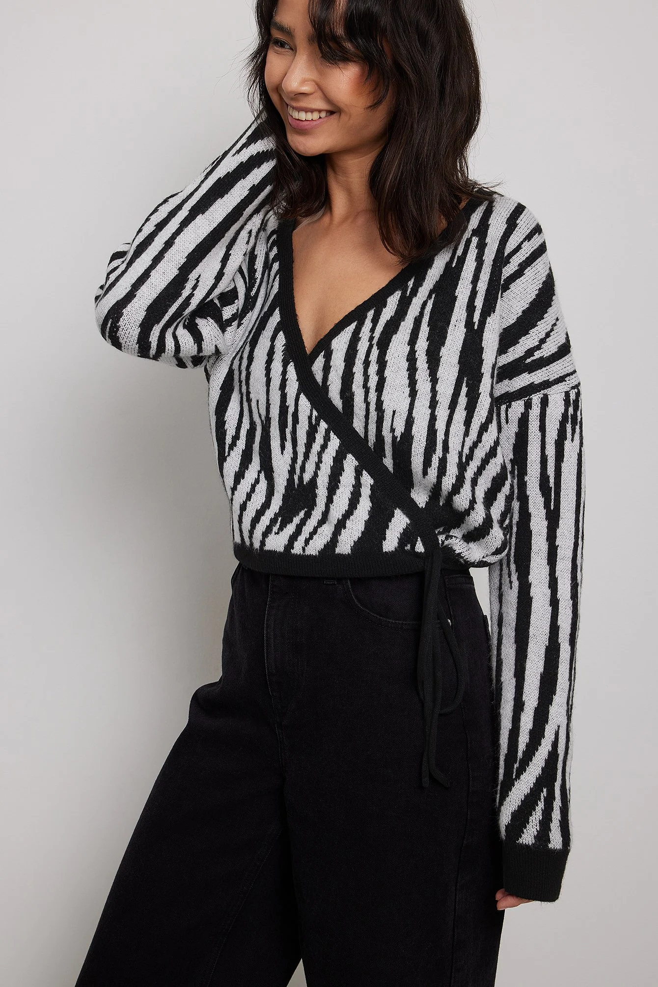 Jacquard Strickpullover in Wickeloptik
