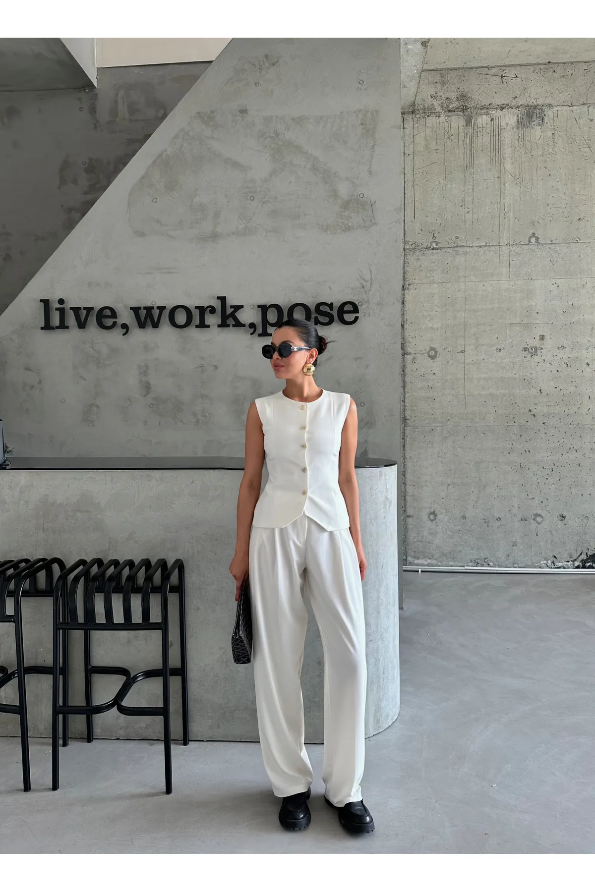 Laluvia  Set aus Weste und Hose aus ecrufarbenem Baumwollstoff