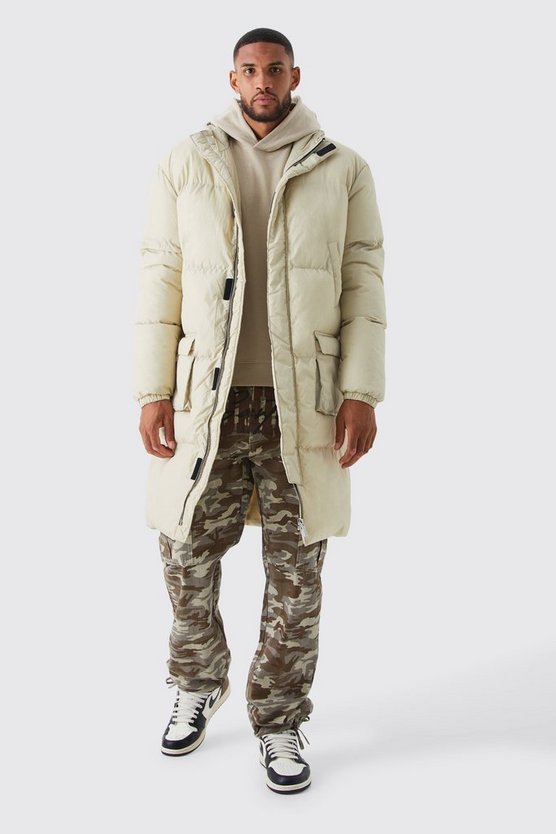 Tall lange Steppjacke mit 4-Taschen und Kapuze