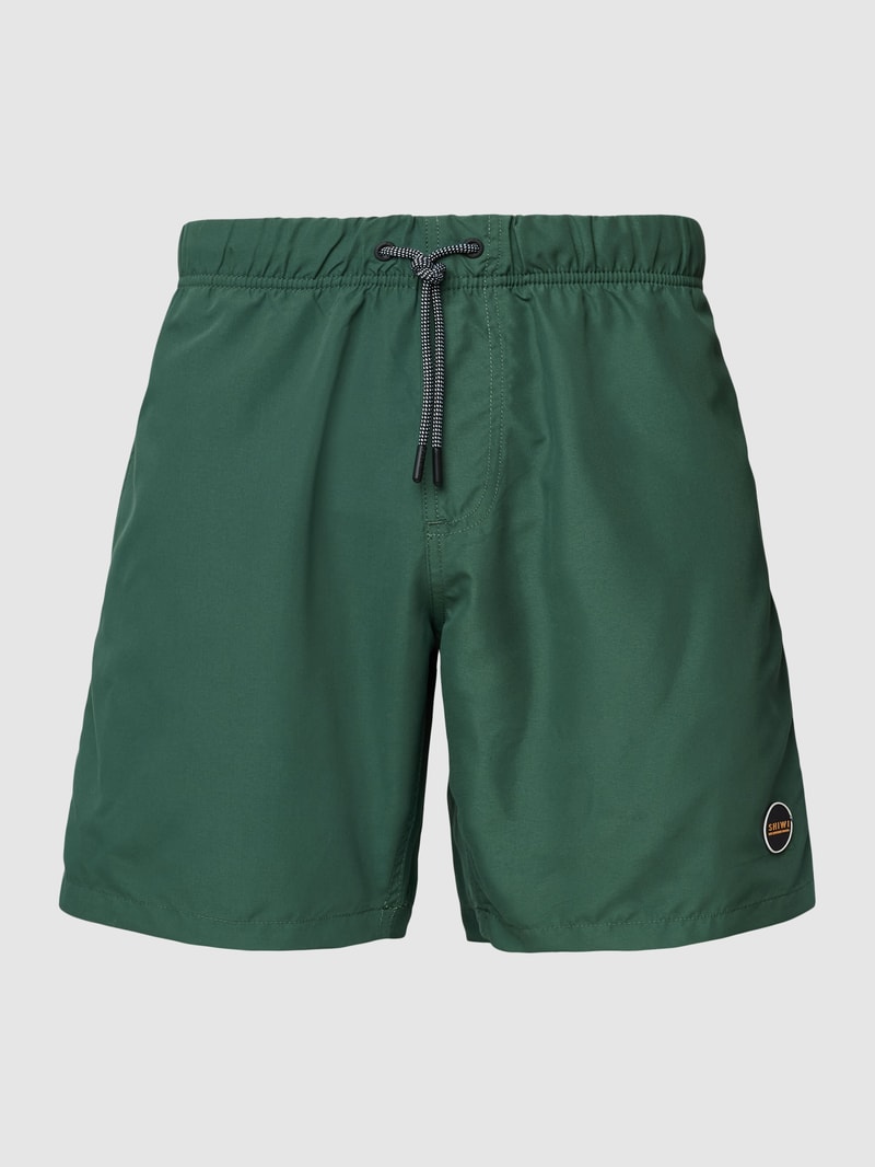 Badehose mit Label-Patch in dunkelgrün