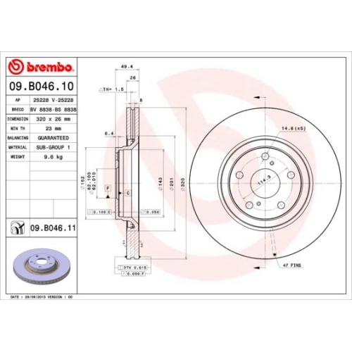 09.B046.11 BREMSSCHEIBE BREMBO VA  VP1 - ATU