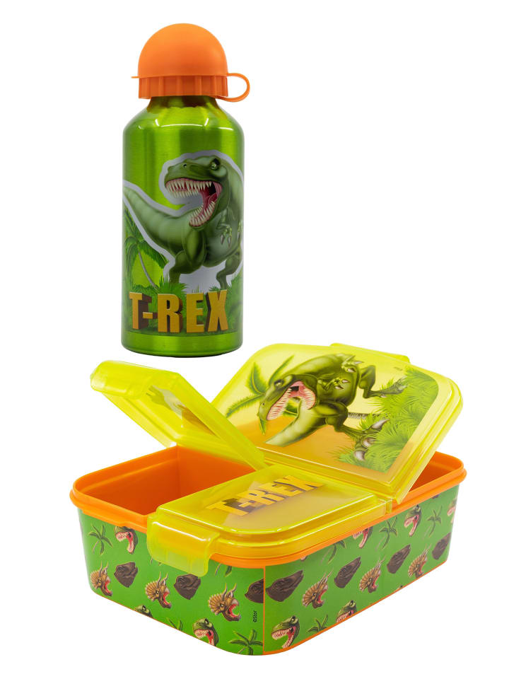 Yuhu.kids 2tlg. Set: Trinkflasche und Brotdose Dinosaurier T-Rex in Mehrfarbig günstig kaufen onesize