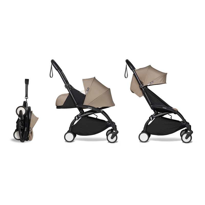 Poussette complète Yoyo2 châssis noir assise 0+ et 6+ taupe Babyzen