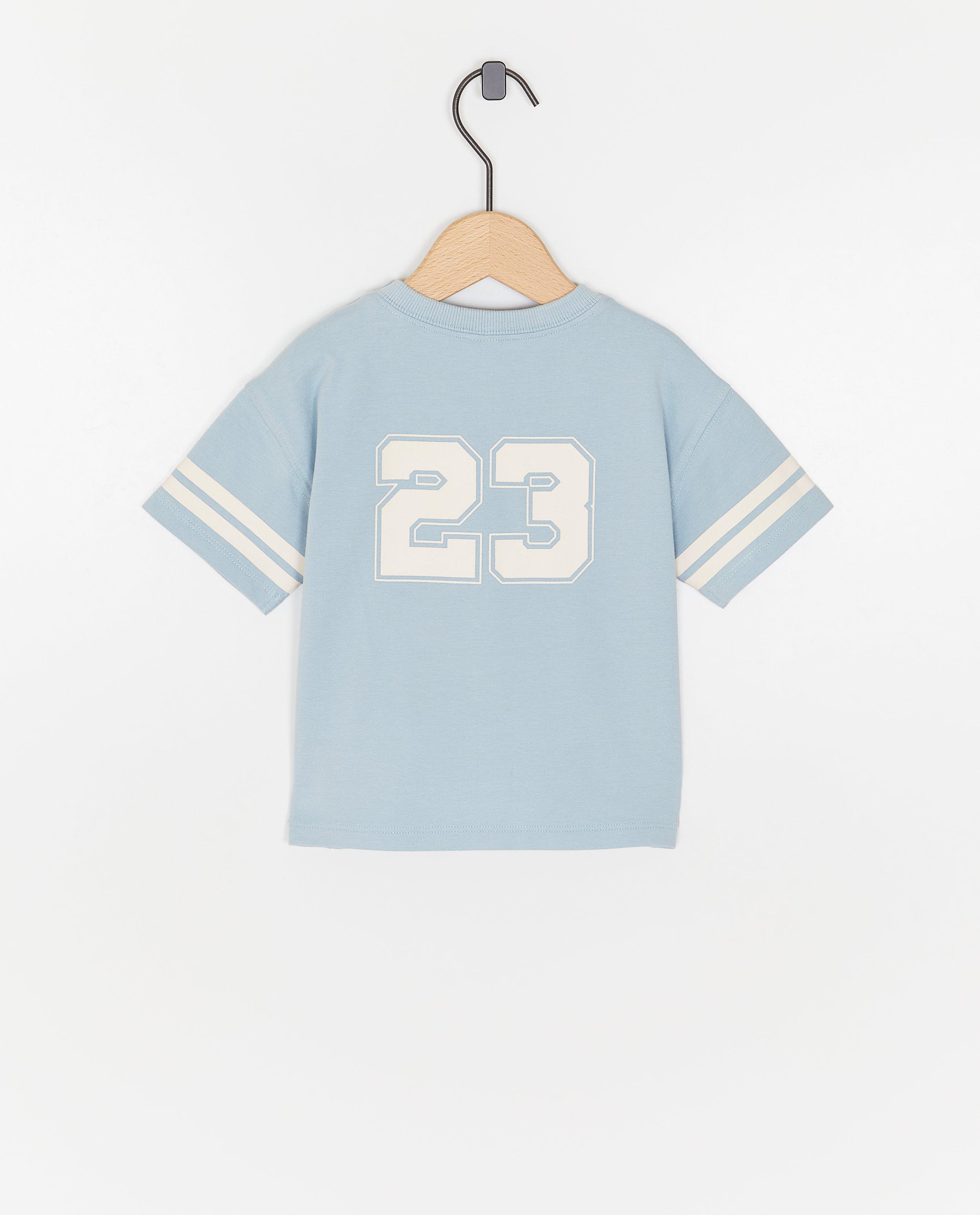 Tricou Cuddles and Smiles cu imprimeu pe spate, unisex albastru deschis