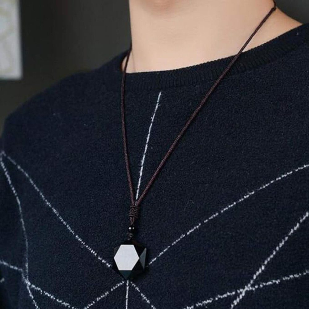 Runxizhou Anhänger Natürlicher Obsidian Hexagon Stern Anhänger