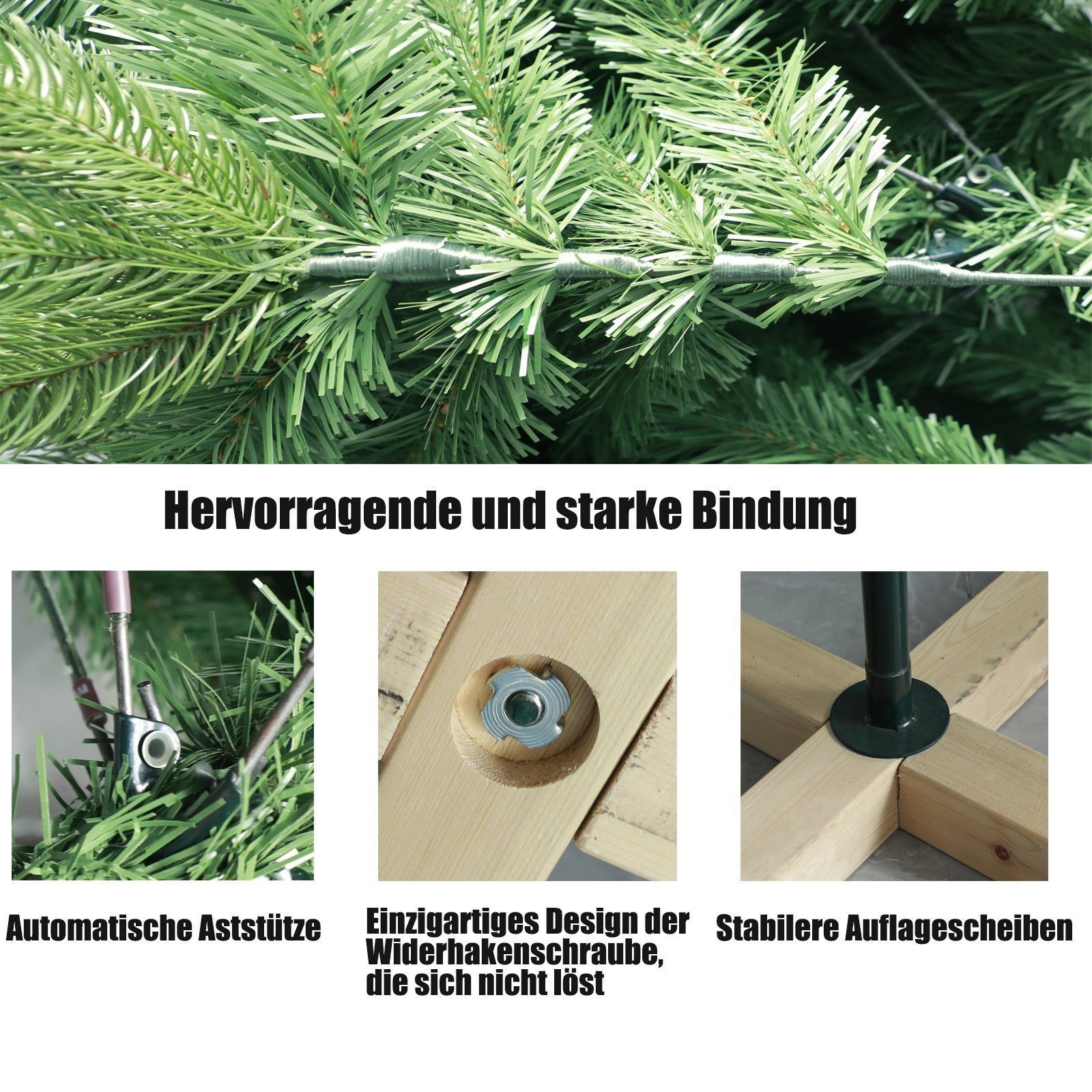 Sinaopus Künstlicher Weihnachtsbaum BG01 Tannenbaum mit beleuchtung, LED Christbaum, mit 1150 Spitzen und 400 Warm-Weißen LED, 180 cm mit Holzständer