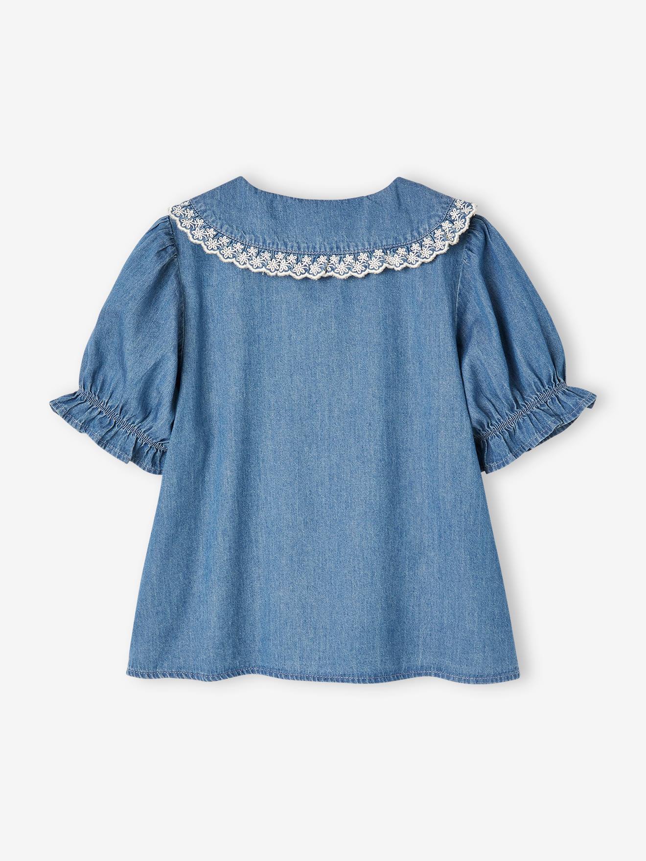 Vertbaudet Mädchen Jeansbluse mit Bubikragen - blue stone