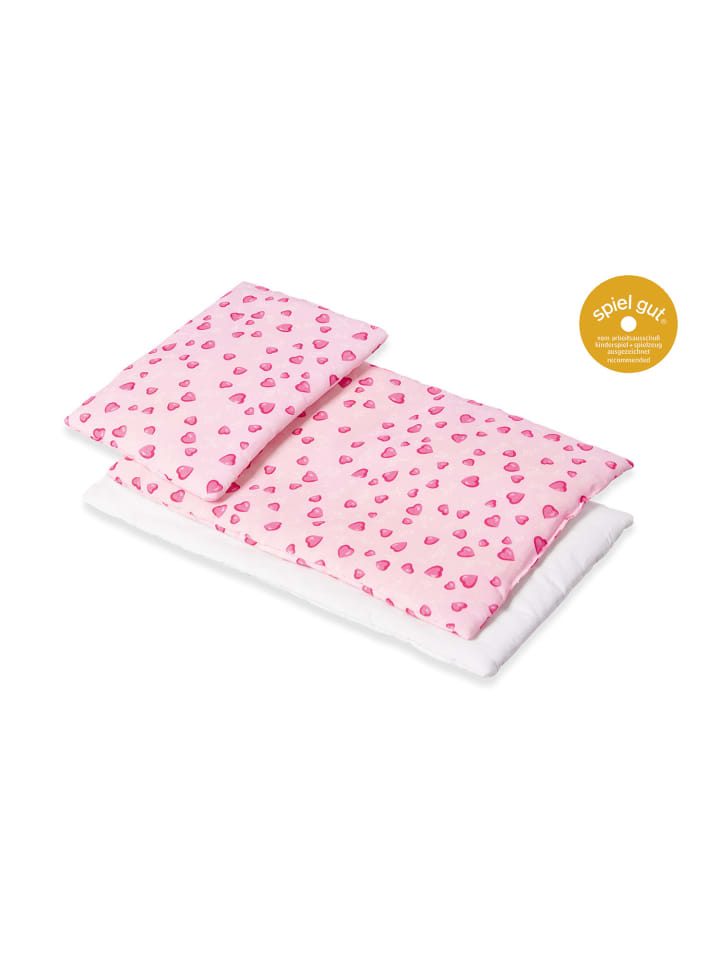 Pinolino 3-tlg. Puppenbettzeug für Puppenbetten 'Herzchen“ in rosa günstig kaufen onesize