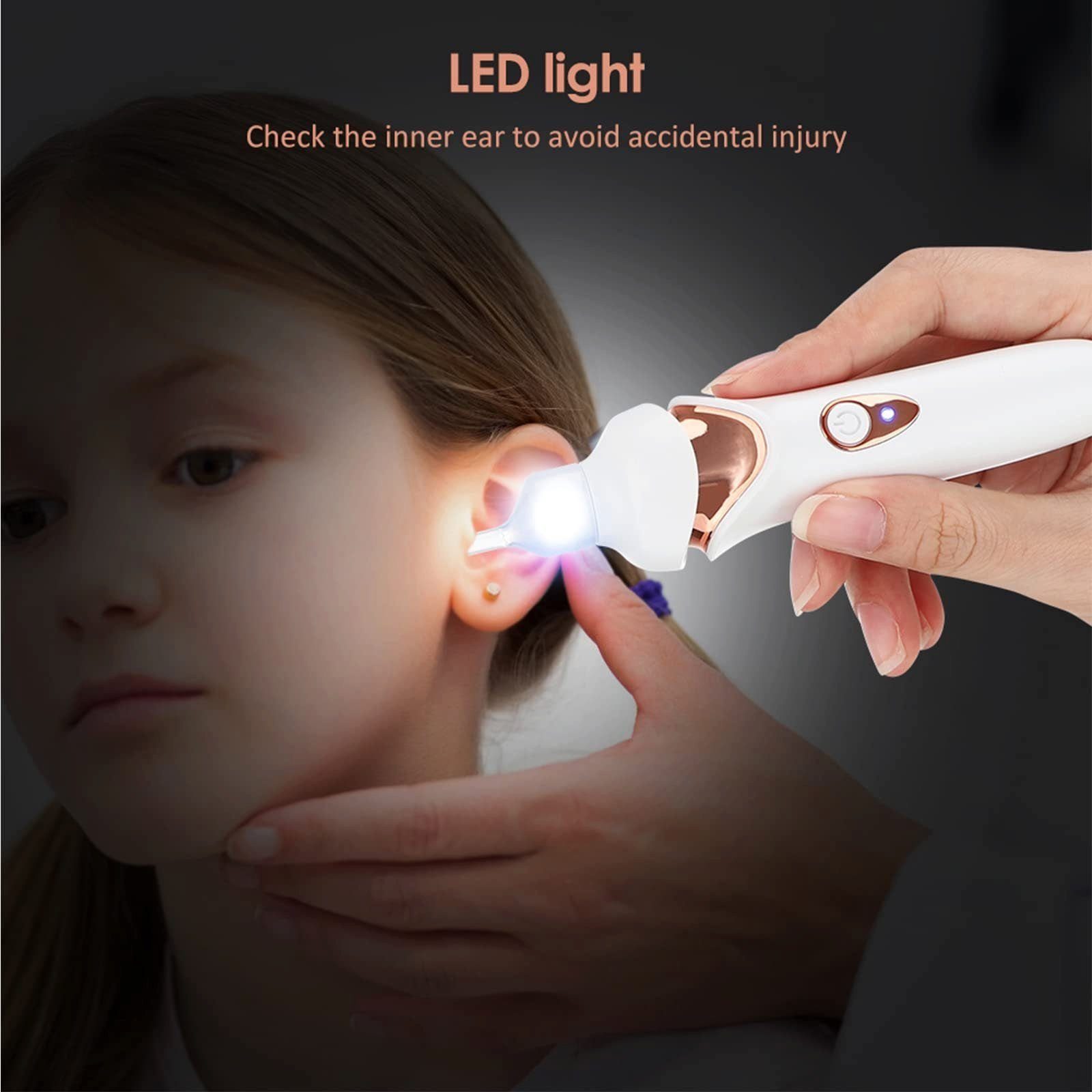 AUKUU Ohrenreiniger Ohrenreiniger Elektrischer Ohrenreiniger Wiederaufladbares, Led-Ohrreinigungswerkzeug, Leiser, Sicherer, Geräuscharmer, Tragbarer, Ohrreiniger, Für Kinder Und Erwachsene,Weiß
