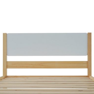 Flieks Massivholzbett, Einzelbett Kiefernholzbett mit Kopfteil und Lattenrost 90x200cm