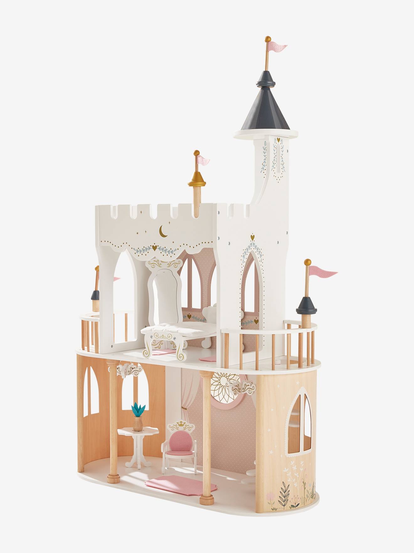 Château de princesse pour poupées mannequins en bois FSC® blanc
