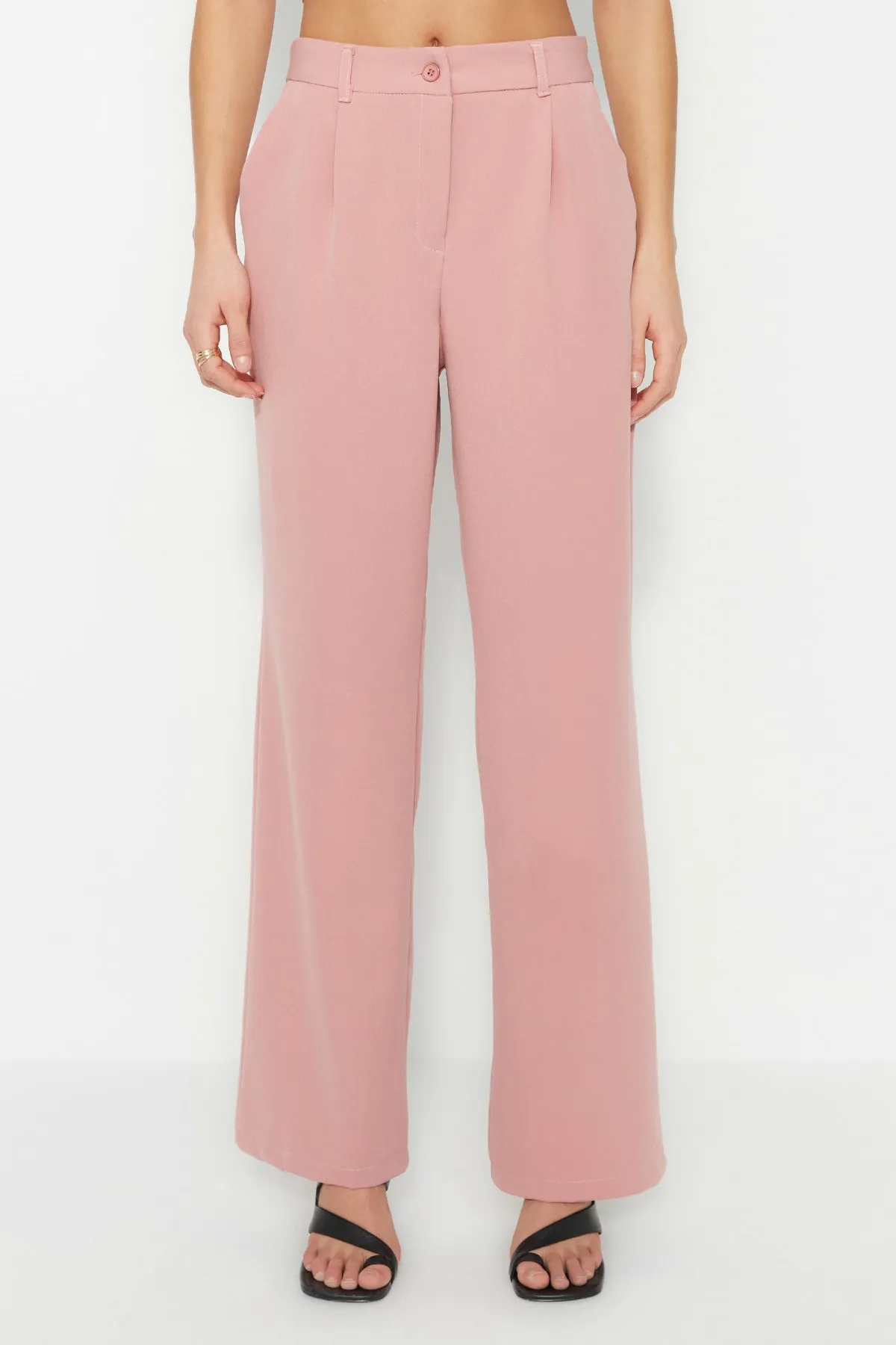Trendyol Collection  Dusty Rose High Waist Wide Leg/Plissee Wide Leg Woven Hose TWOAW21PL0076