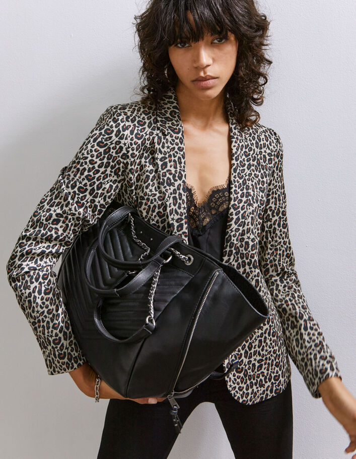 Sac cabas cuir noir LE 1440 matelassage chevrons femme