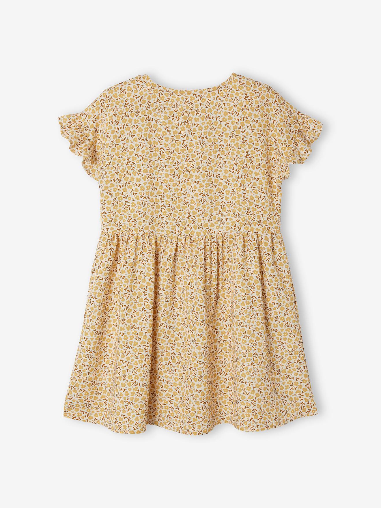Robe boutonnée à fleurs fille beige imprimé