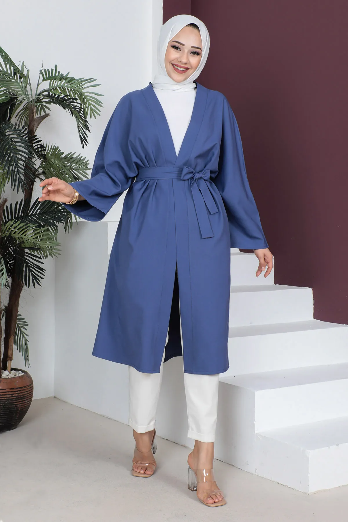 Tesettür Dünyası  Kimono mit Taillengürtel TSD230511 Indigo
