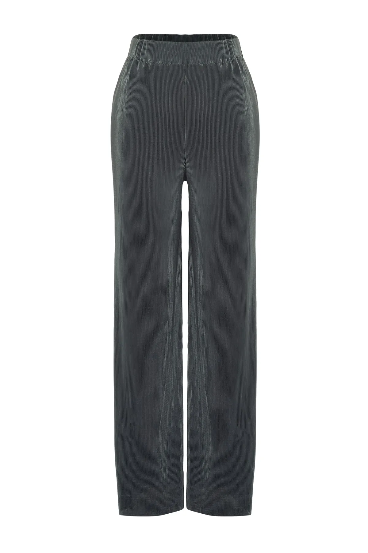 Trendyol Collection  Anthrazitfarbene, plissierte, geschlitzte, detaillierte, elastische Taille, bequemer Schnitt, Strickhose mit hoher Taille TWOSS23PL00108