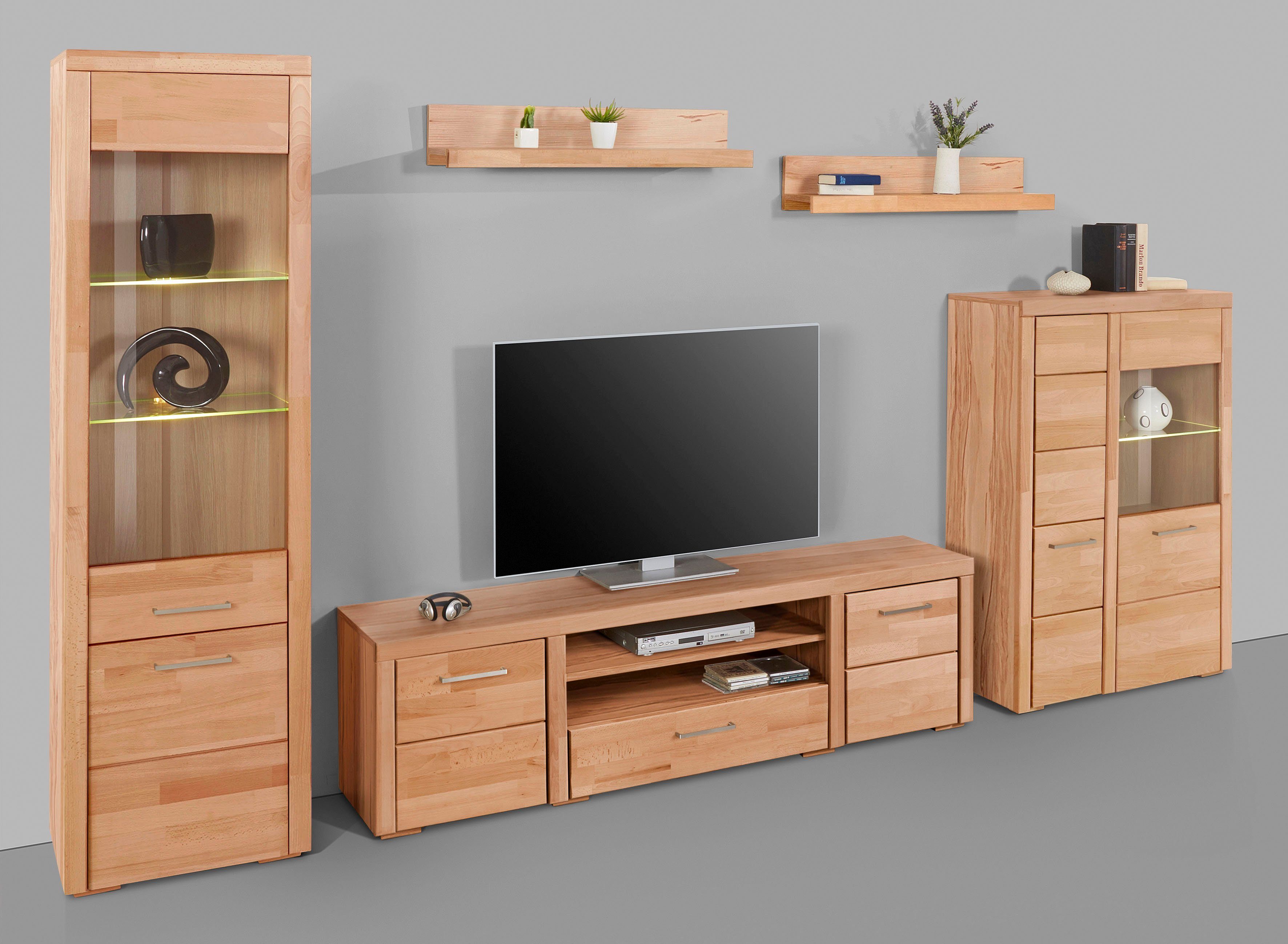 Woltra Wohnwand Falco, (Set, 4-St., 5), Fronten aus Massivholz