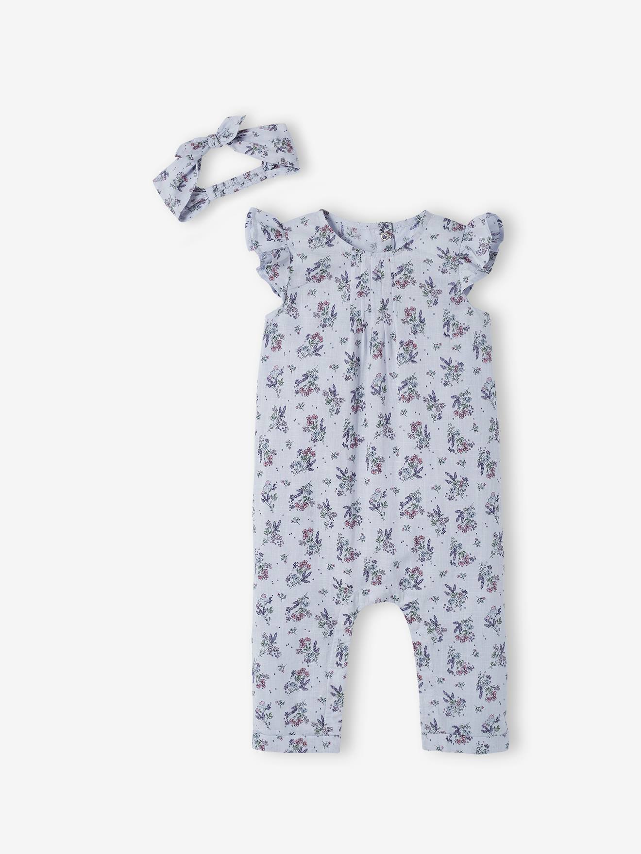 Ensemble combinaison + bandeau imprimés bébé fille caramel