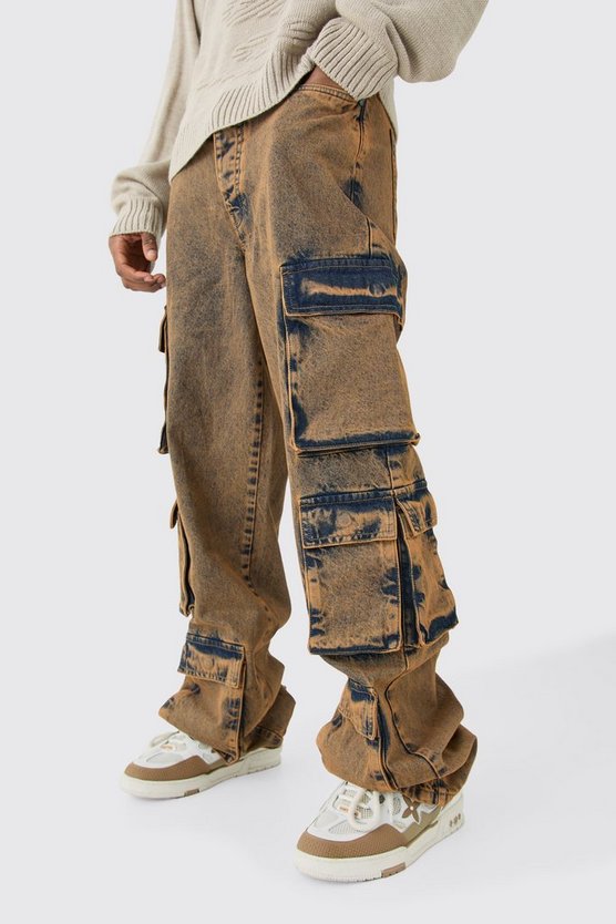 Tall lockere Cargo-Jeans mit Acid-Waschung