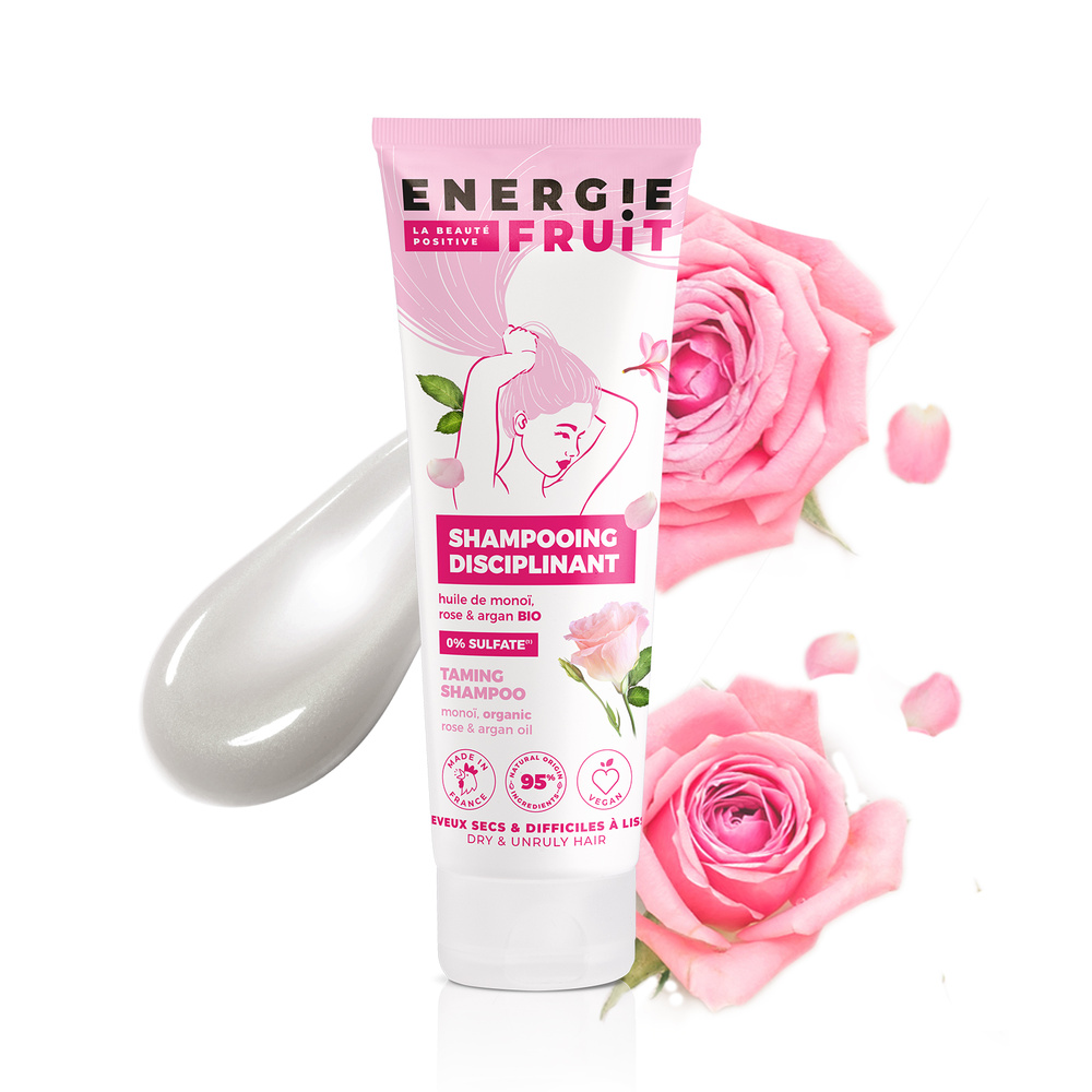 energie fruit MONOI ROSE & HUILE D'ARGAN BIO | CHEVEUX SECS  & REBELLES Shampooing Sans Sulfates