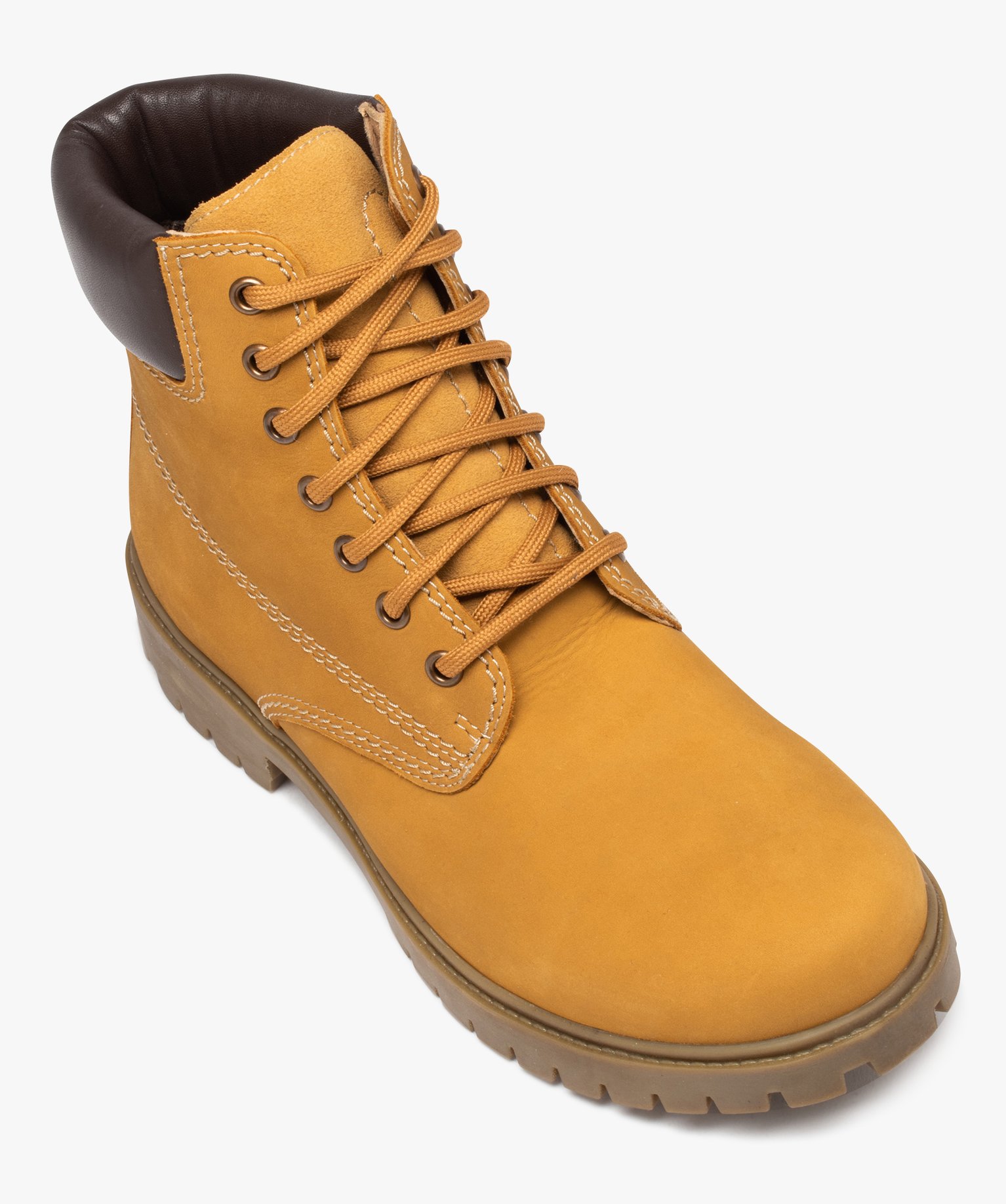 Boots homme dessus en cuir suédé uni et col matelassé camel | GEMO