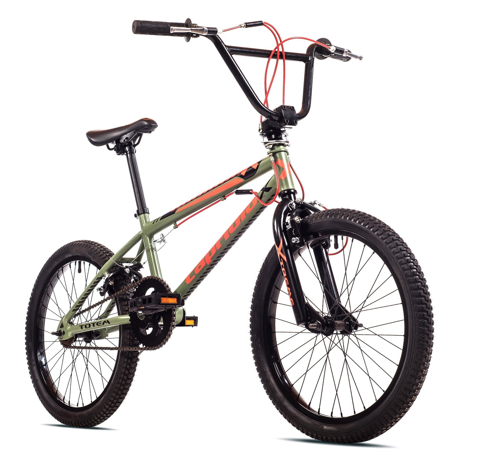 breluxx BMX-Rad 20 Zoll BMX TOTEM olive, 360° Rotor-System, Freestyle - inkl. 4 Pegs, 1 Gang, ohne Schaltung