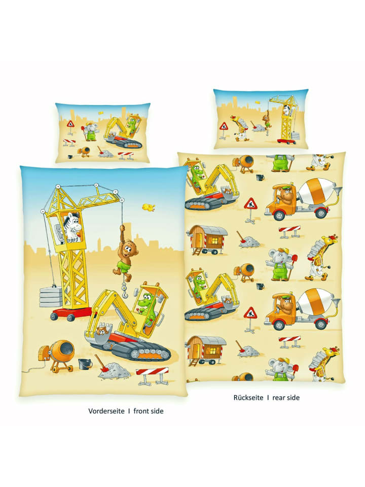 Herding 2 tlg. Renforcé Bettwäsche 100x135cm Baustelle in Gelb günstig kaufen 100x135 cm
