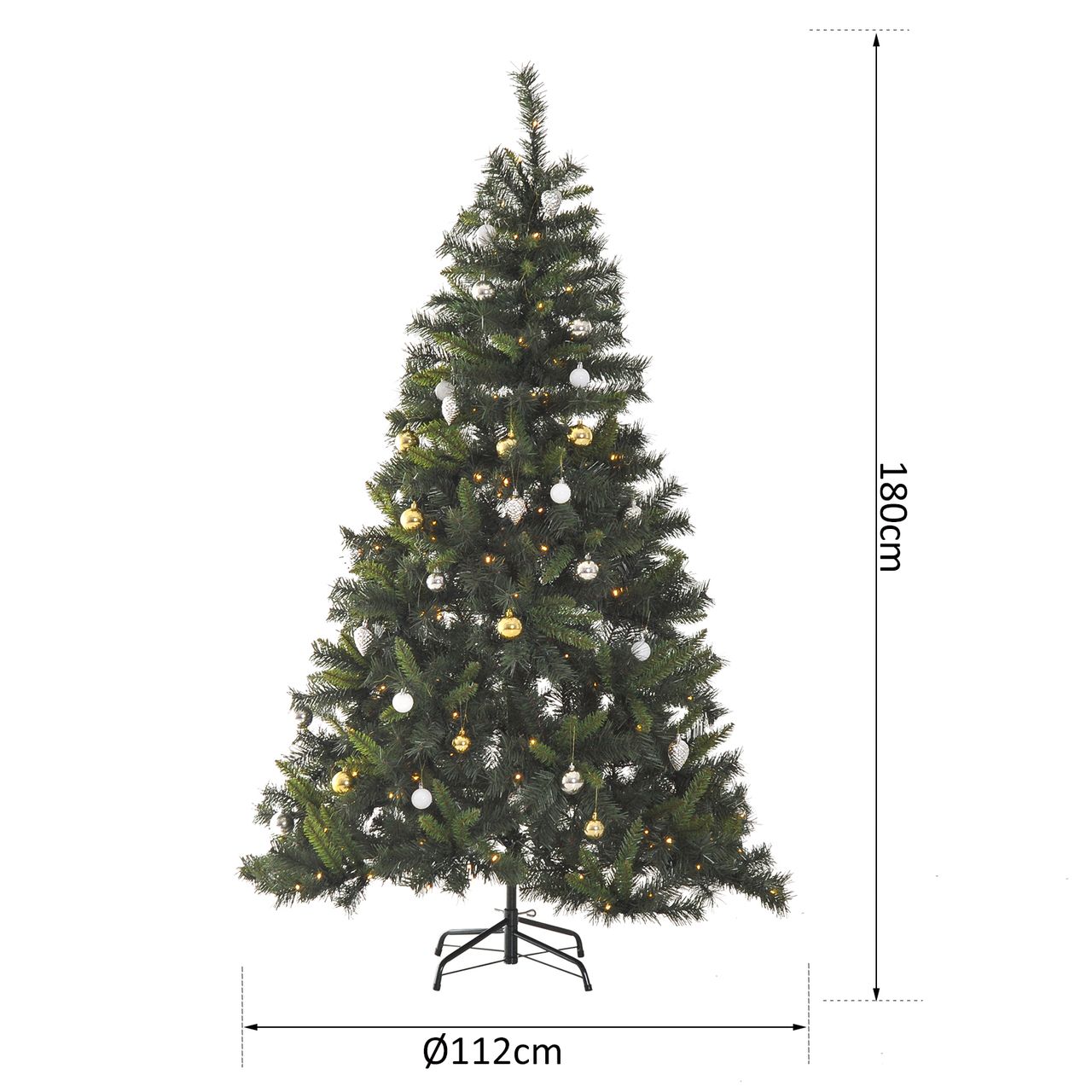 HOMCOM Weihnachtsbaum Tannenbaum mit Deko 200 LEDs 745 Spitzen Ø 112 x H180 cm