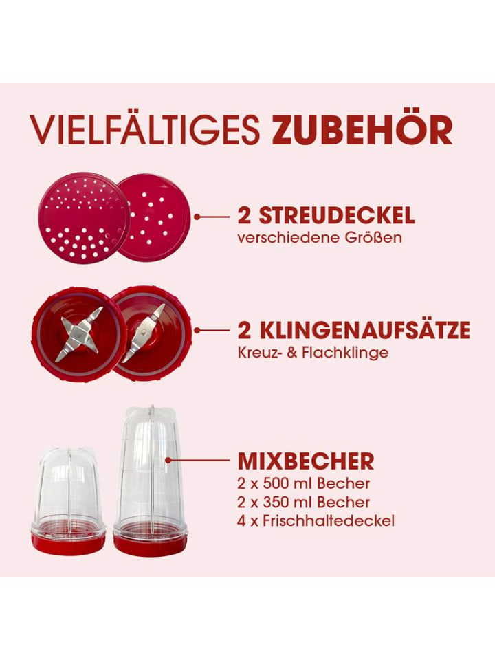 Gourmetmaxx GOURMETmaxx Mixer Mr. Magic - - Küchenmaschine - 18-tlg. - silber / rot günstig kaufen onesize