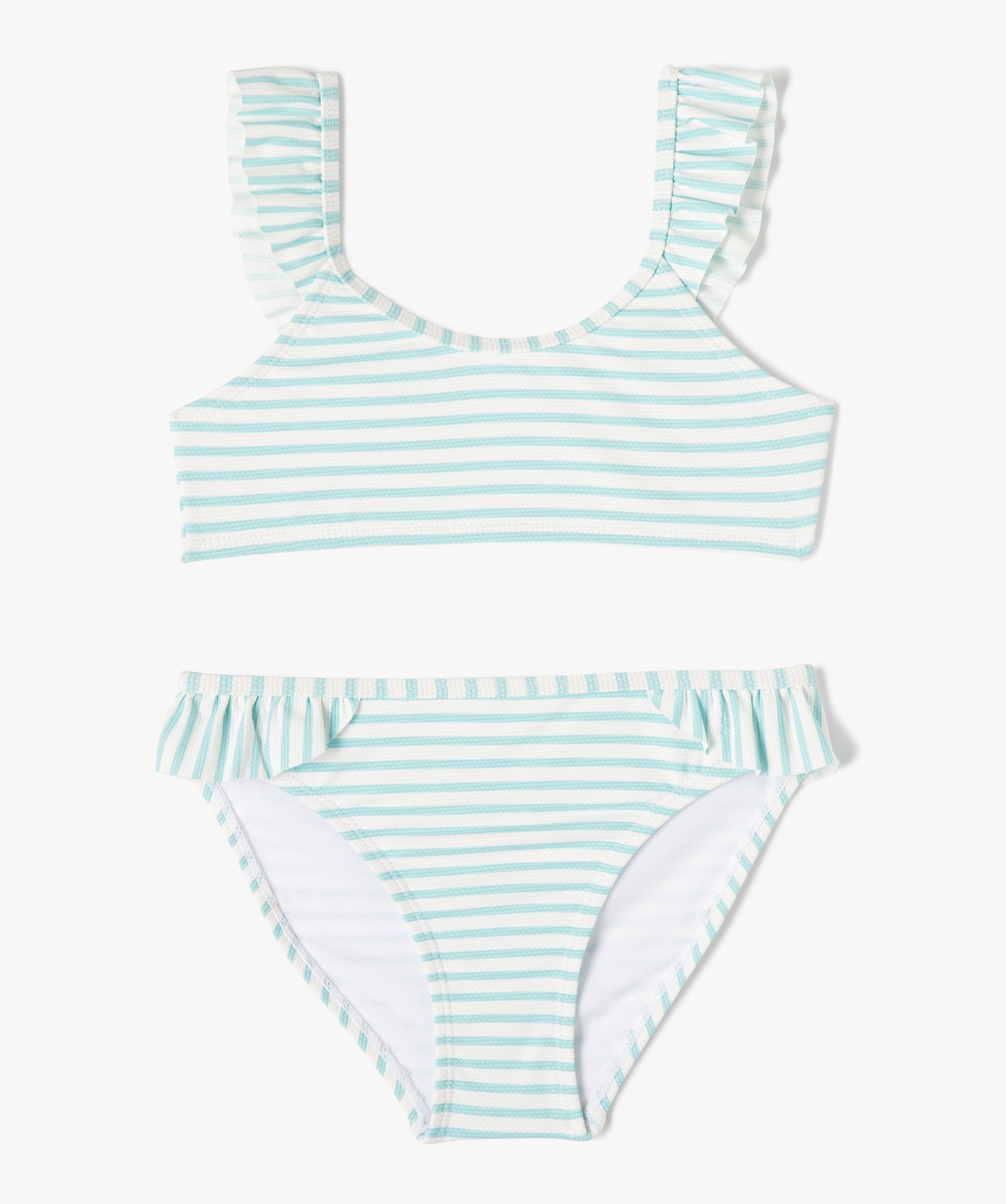 Maillot de bain fille 2 pièces à finitions dentelées et m... raye | GEMO