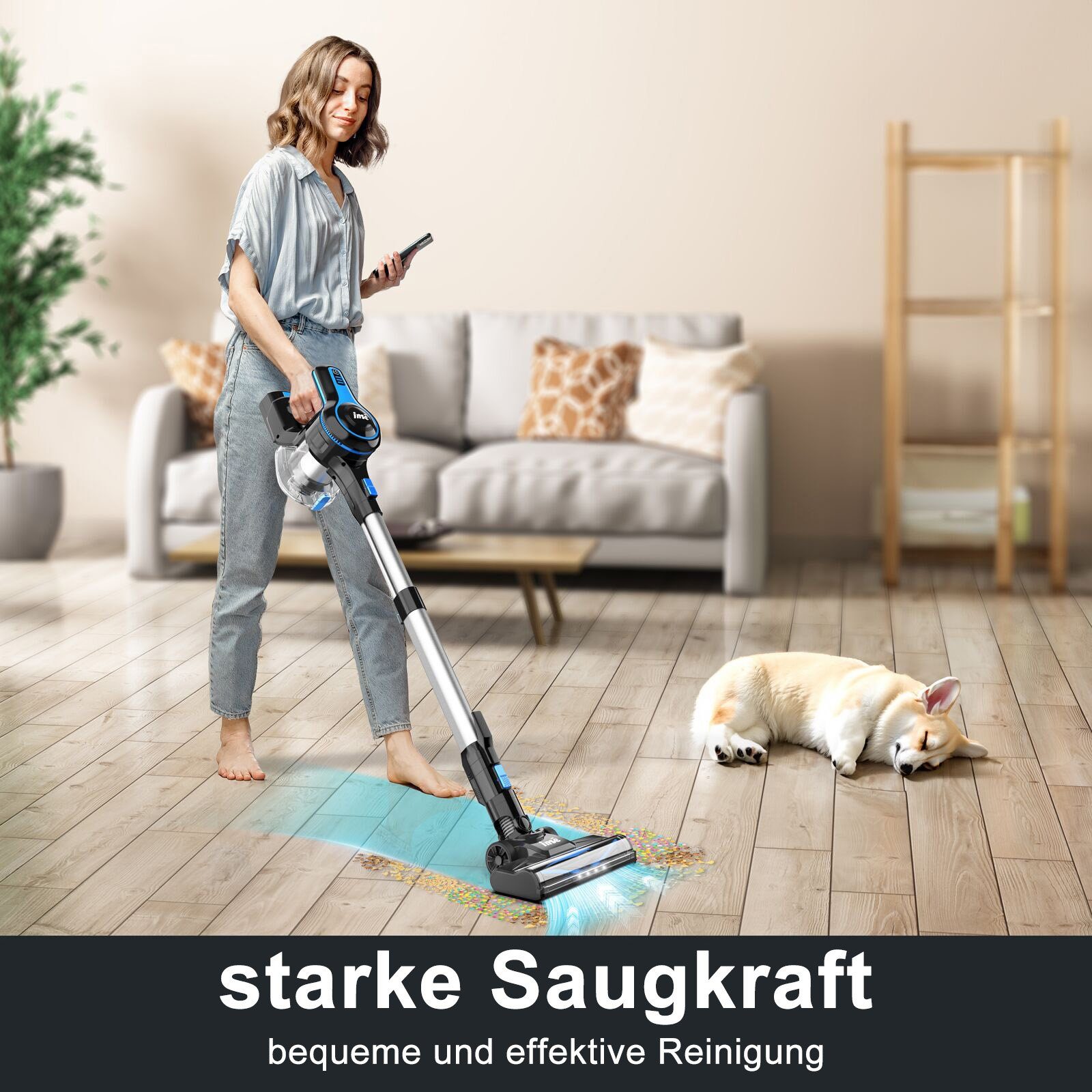 INSE Akku-Hand-und Stielstaubsauger INSE, akku staubsauger, Akku Staubsauger, Staubsauger, 25KPa, 55 Minuten, 1.2L