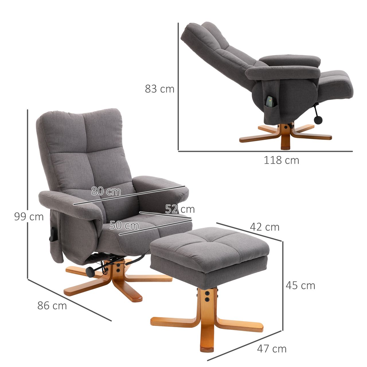 HOMCOM Relaxsessel Massagesessel mit Fußhocker Liegefunktion Dunkelgrau