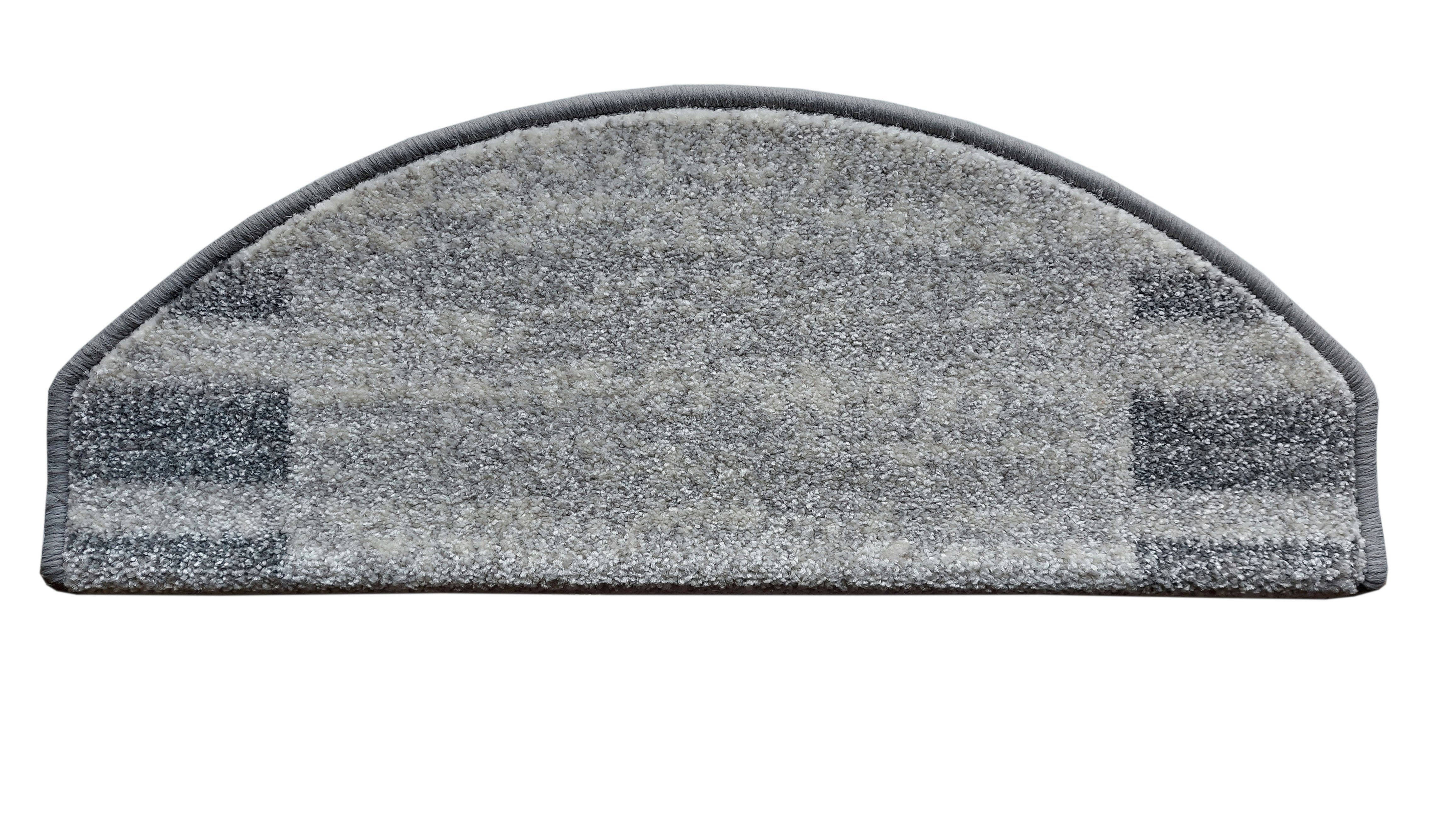 Stufenmatte SOFT, oKu-Tex, Halbrund, Stufenmatten Set 15 Stück, weicher Kurzflor, meliert, mit Bordüre, durchgemustert, grau, strapazierfähig & pflegeleicht