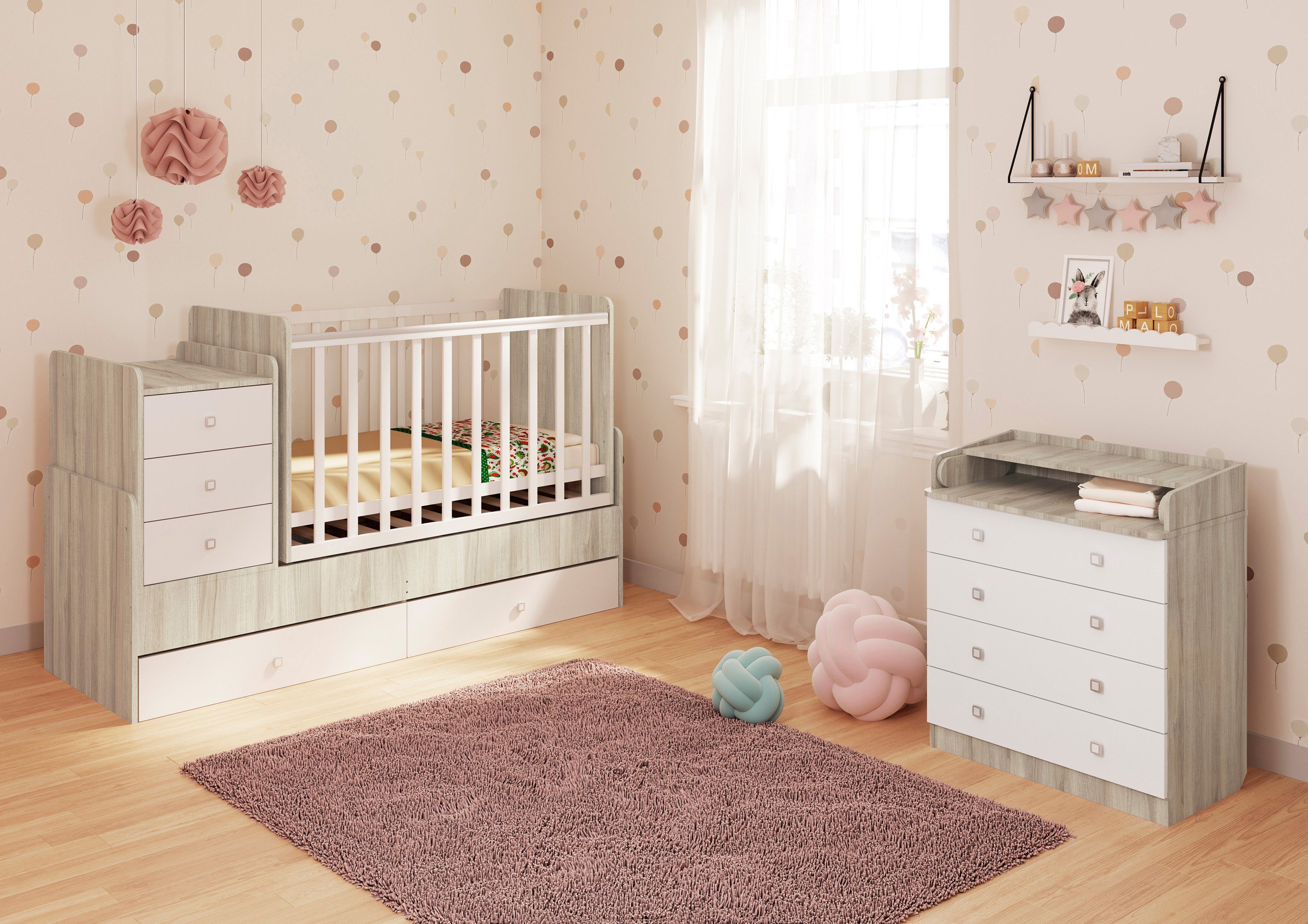 Polini kids Wickelkommode Simple 1580, ulme/weiß, mit aufklappbarem Wickelaufsatz