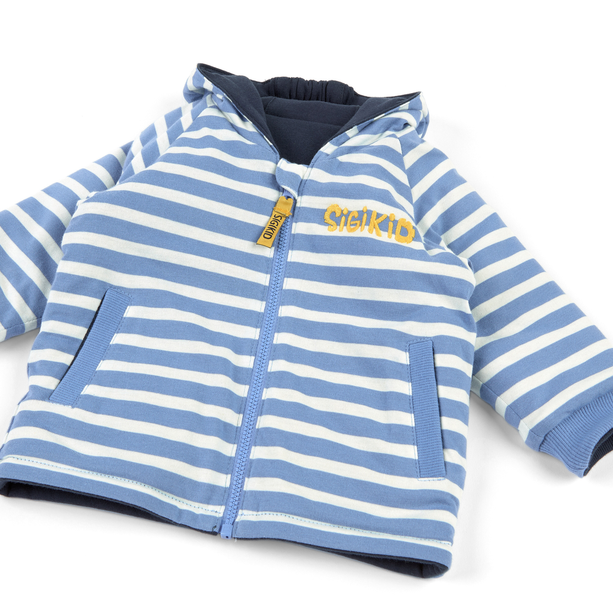 Wattierte Baby Wendejacke Traktor, dunkelblau und blau-w