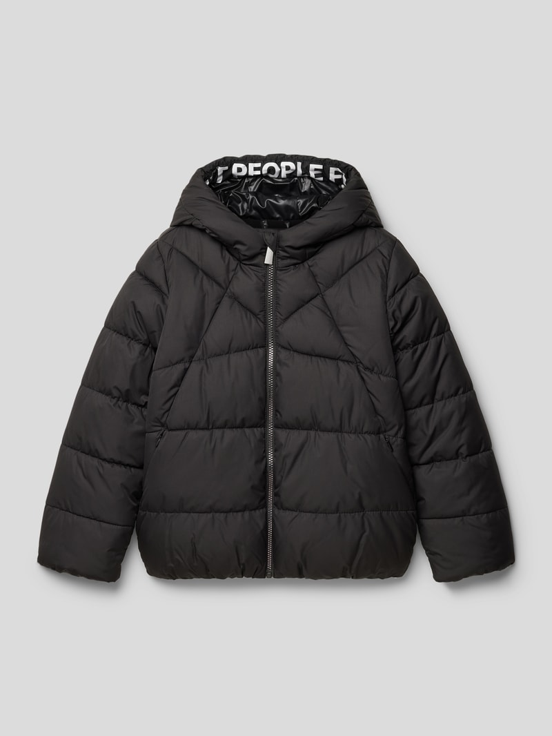Steppjacke mit Kapuze mit Statement-Print in schwarz
