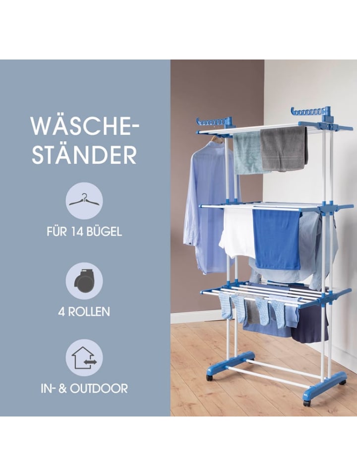 EASYmaxx EASYmaxx Wäscheständer 3 Etagen mit Rollen - 63x76x173 cm - weiß/blau günstig kaufen onesize