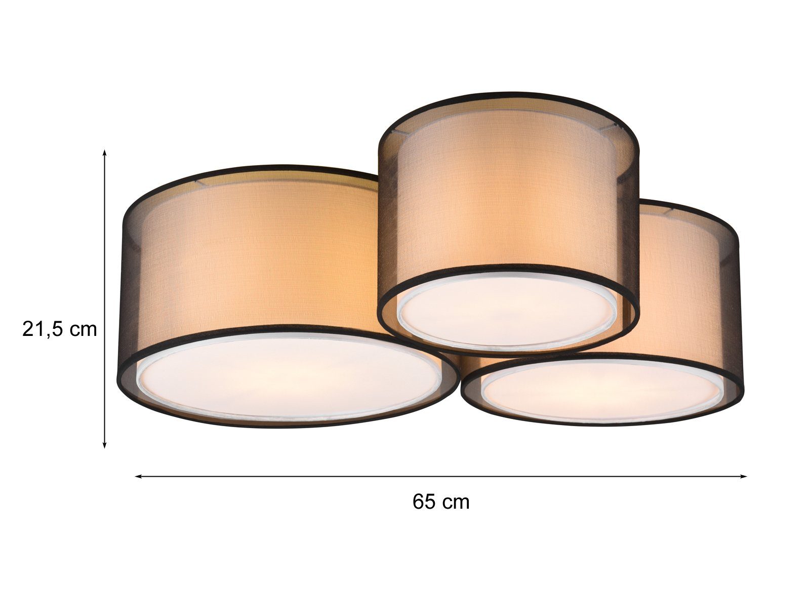 meineWunschleuchte LED Deckenleuchte, LED wechselbar, Warmweiß, Groß-e Design-er Lampe mit 3x Stoff Lampen-schirm für Treppenhaus 65cm