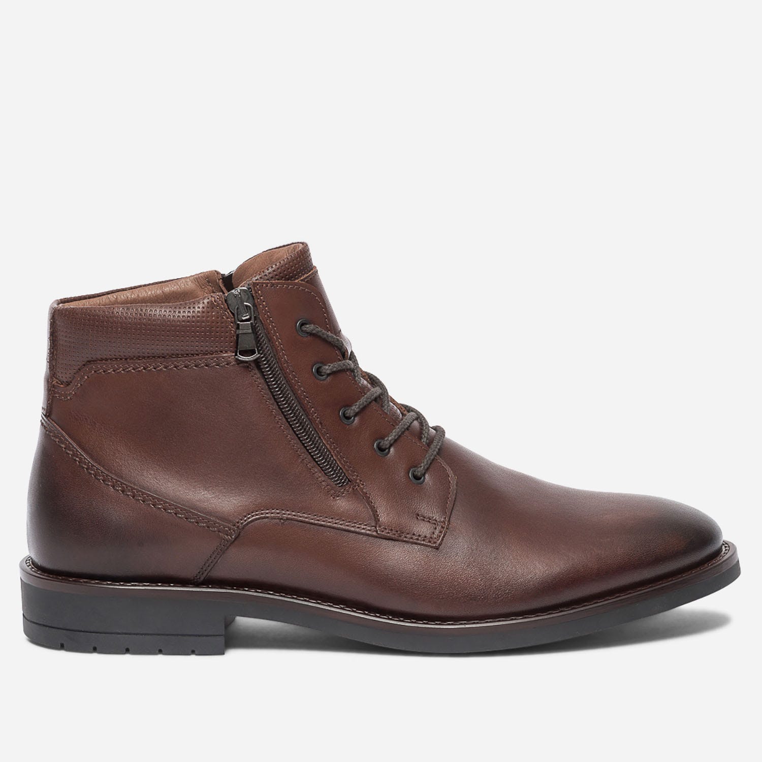 Boots cognac en cuir à lacet et zips