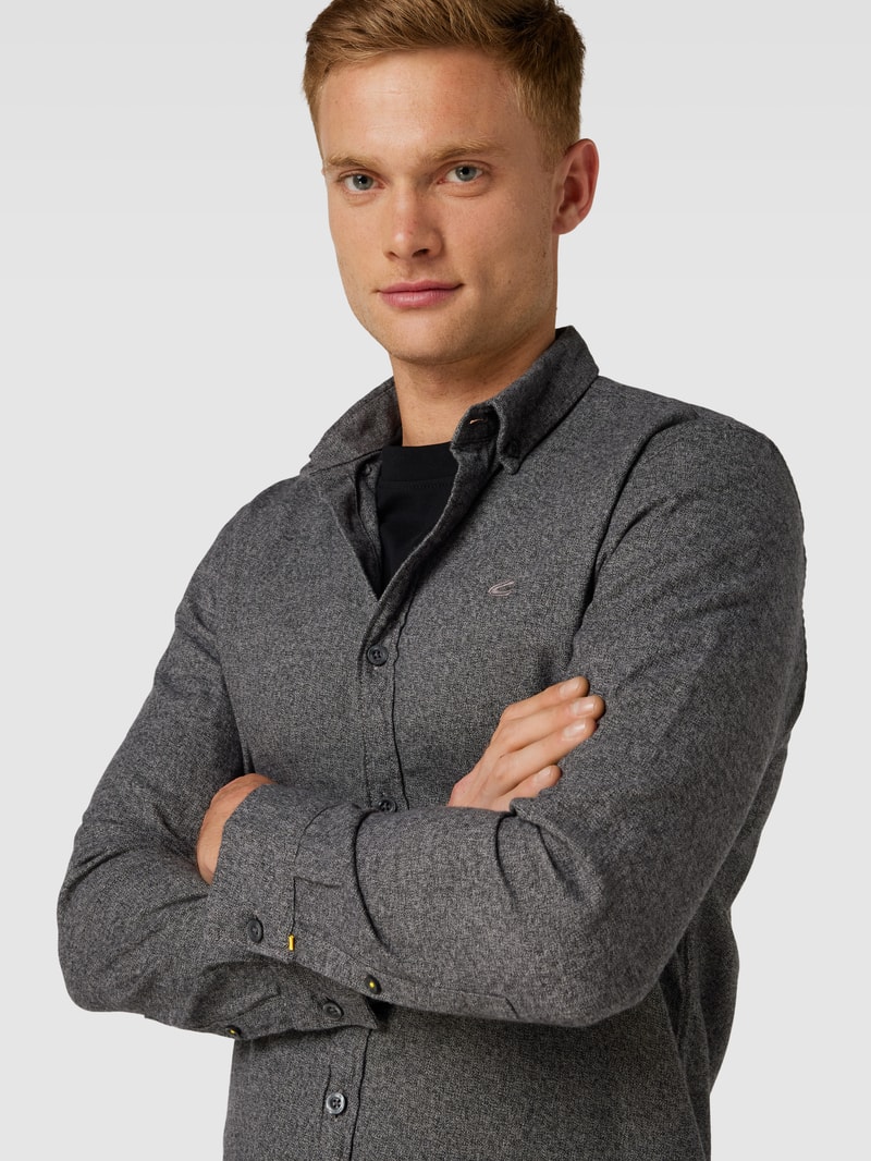 Regular Fit Freizeithemd mit Button-Down-Kragen in hellgrau meliert