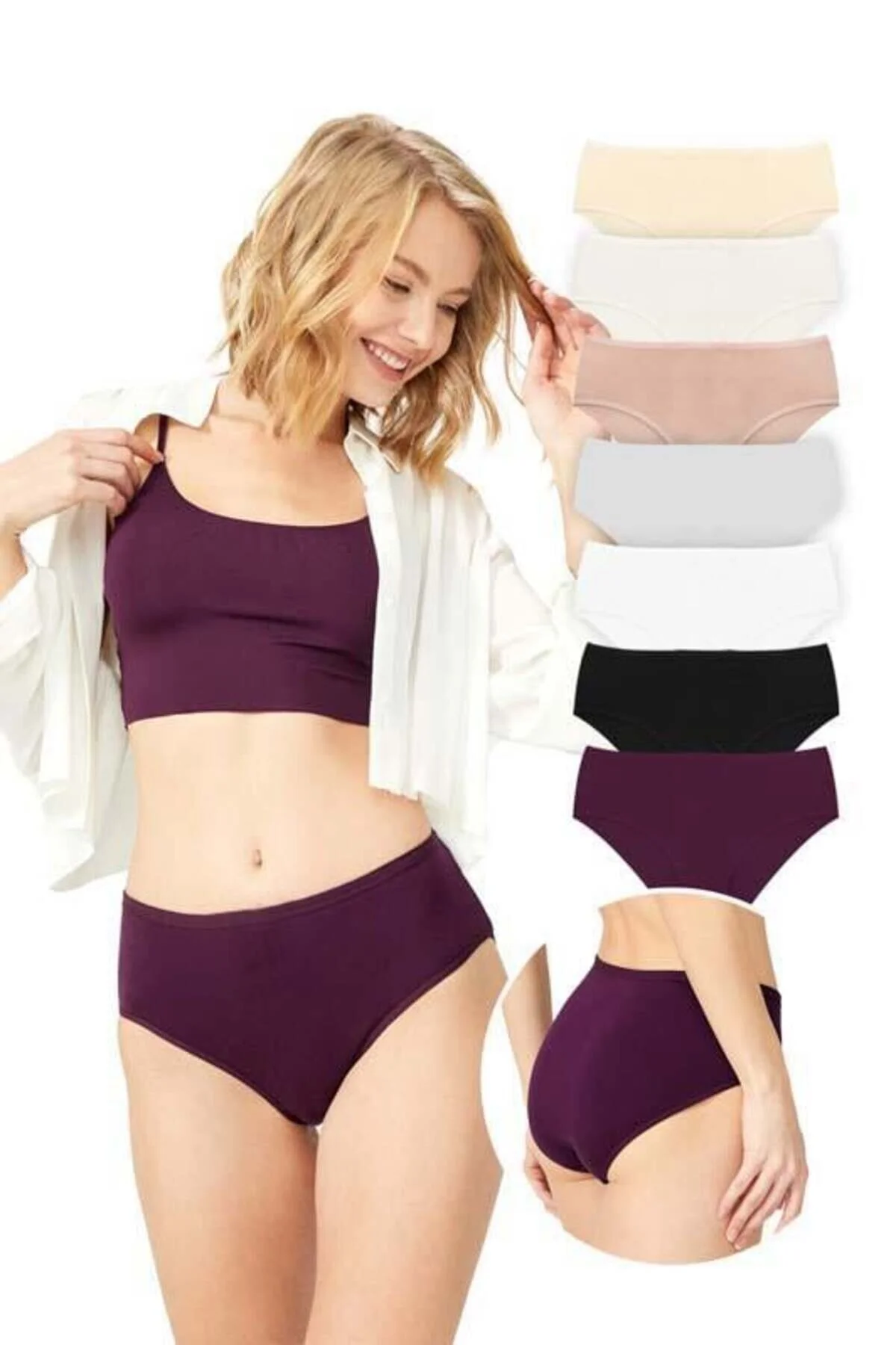 Cottonhill  Basic Classic Cotton Bato-Höschen mit breiter Krempe, 7er-Pack