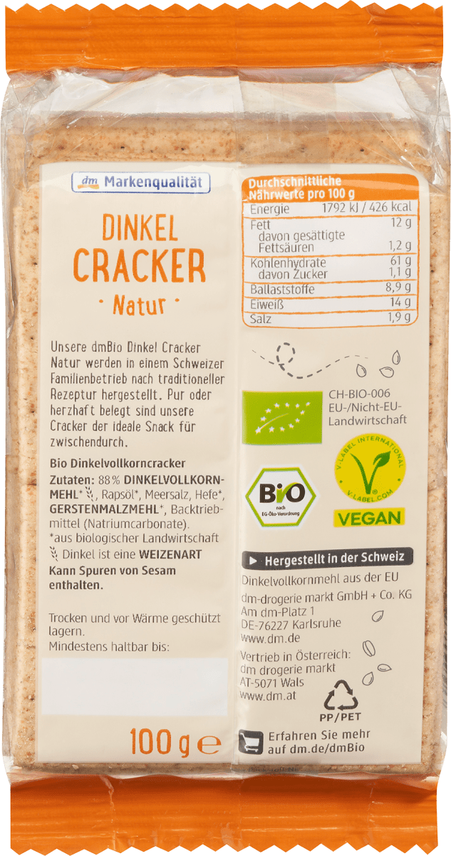 Cracker, Dinkel natur, 100 g